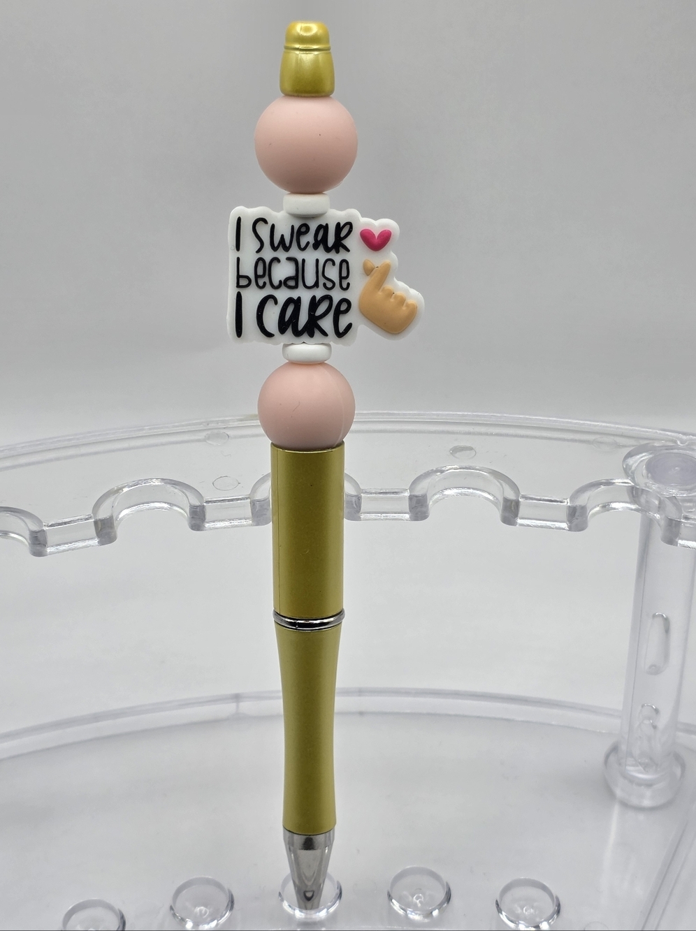 'I Swear Because I Care' Pink Beaded Gold Pen